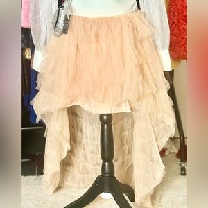 AKIRA Asymmetrical Layered Tulle High-Low Skirt in Light Blush